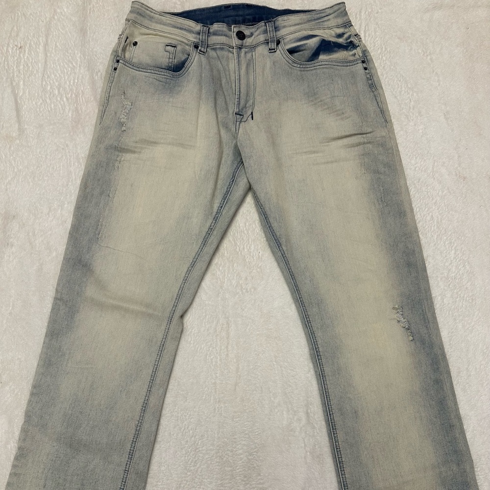 Mens slim straight white wash jeans